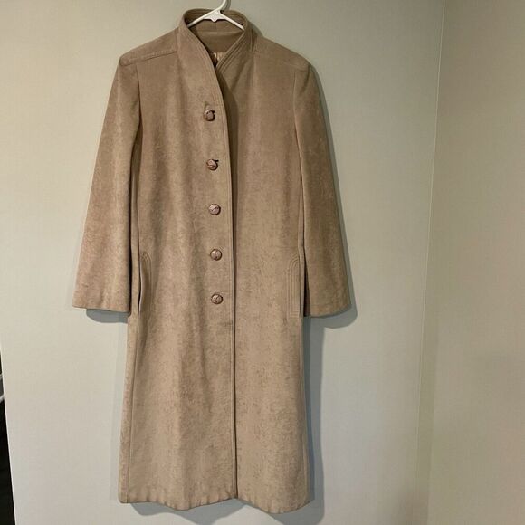 Skin Gear Vintage Non Leather Suede Trench Coat Button Tan Small Womens READ - Picture 2 of 13